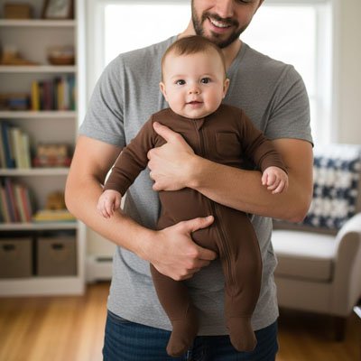 Pyjama bébé garçon marron bambin avec son papa