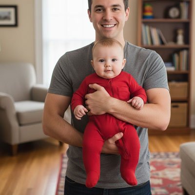 Pyjama bébé garçon rouge papa porte son bambin