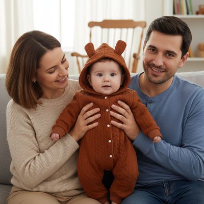 Pyjama bebe velour parents heureux avec bambin
