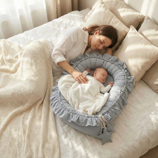 reducteur de lit bebe securise nourrisson turquoise maman heureuse