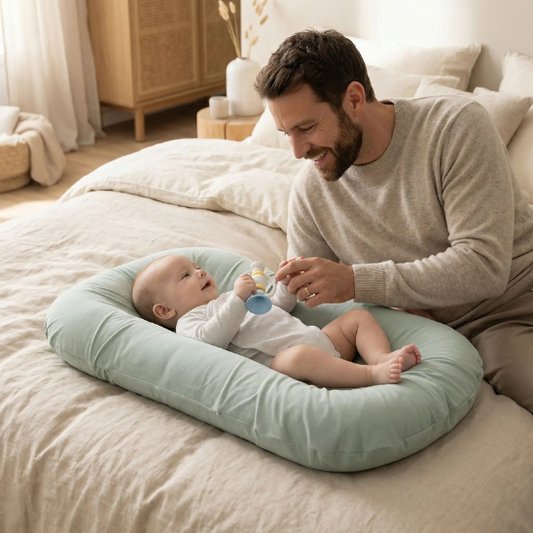 reducteur de lit bebe vert sommeil apaise papa heureux