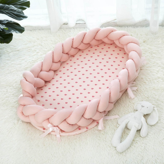 reducteur de lit tresse confort rose pastel
