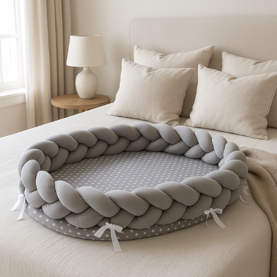 reducteur de lit tresse gris dans chambre