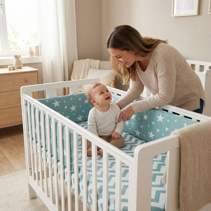 tour de lit bebe doux securise maman souriante avec son tresor