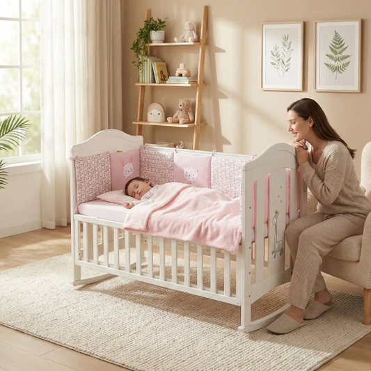 tour de lit bebe fille doux maman regarde sa princesse