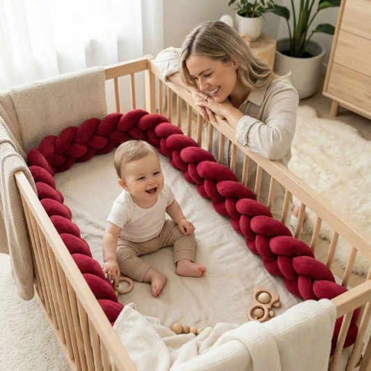 tour de lit bebe tresse mignon joue avec sa maman