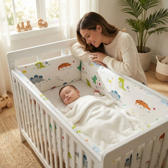 tour de lit crocodile colore maman heureuse