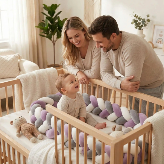 tresse de lit 4 m maman papa souriants avec bambin