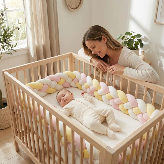 tresse de lit bebe 4 brins blanc rose jaune