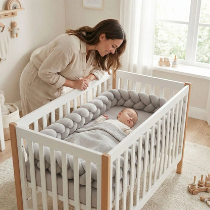 tresse de lit bébé maman souriante