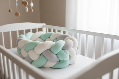 tresse de lit blanc gris et vert pastel