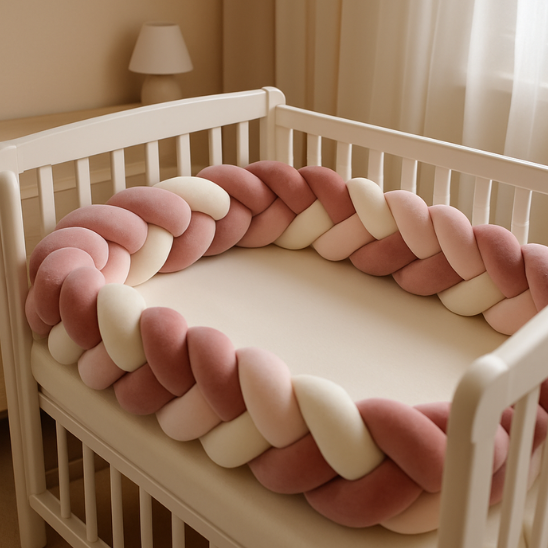 tresse de lit bébé rose foncé blanc rose pastel