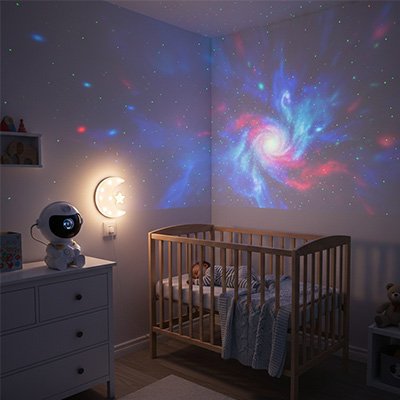 veilleuse projection astronaute bébé endormi heureux
