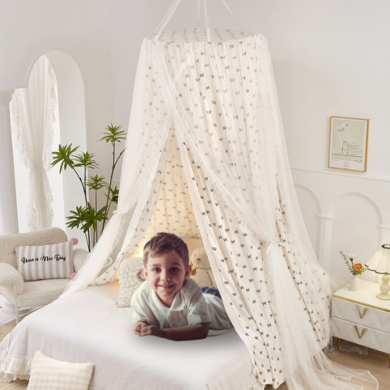 voilage ciel de lit blanc motifs noeud mignon